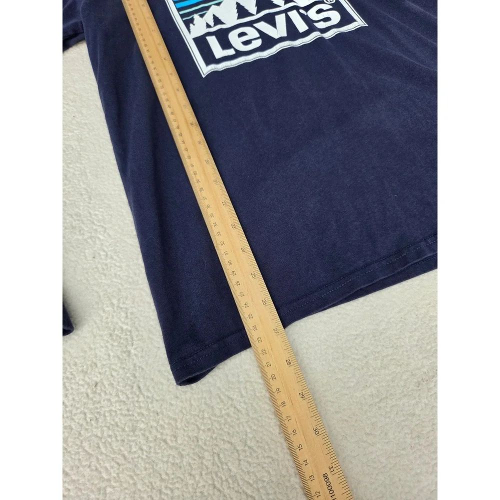 Levis Long Sleeve Graphic Tee Mens Medium Navy Blue Good Mountain Nature‎ Print